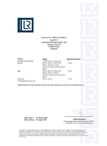 英国劳氏船级社船用铝合金精炼及半成品、-型材、棒材和挤压件制造商认证